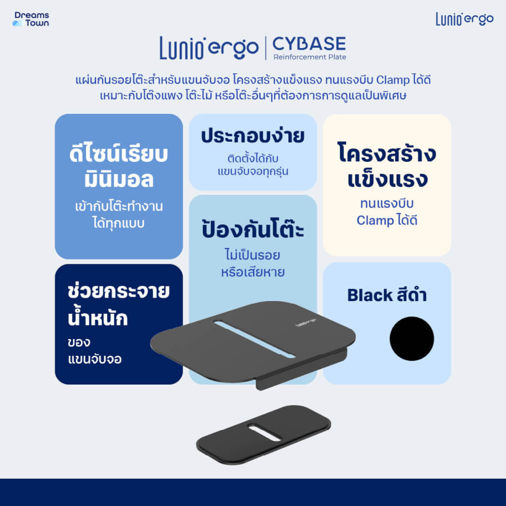 แผ่นกันรอยโต๊ะสำหรับแขนจับจอ LUNIO ERGO CYBASE REINFORCEMENT PLATE BLACK สีดำ_7
